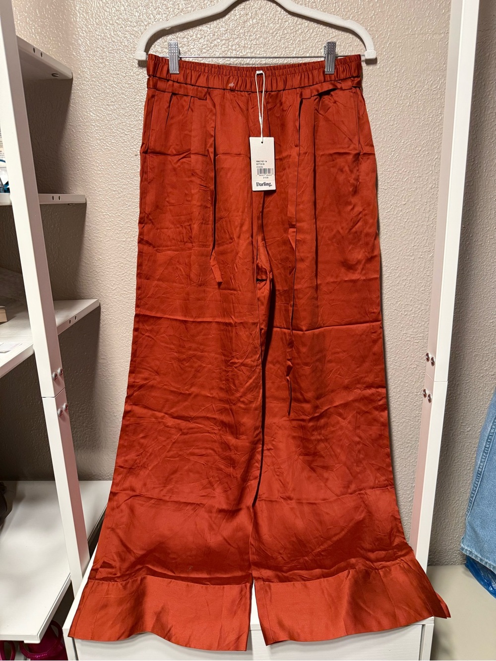 Darling Satin Wide-Leg Maxi Pants in Rust